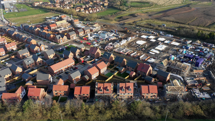 Aerial view of homes