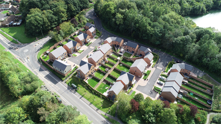Aerial view of a new housing estate.